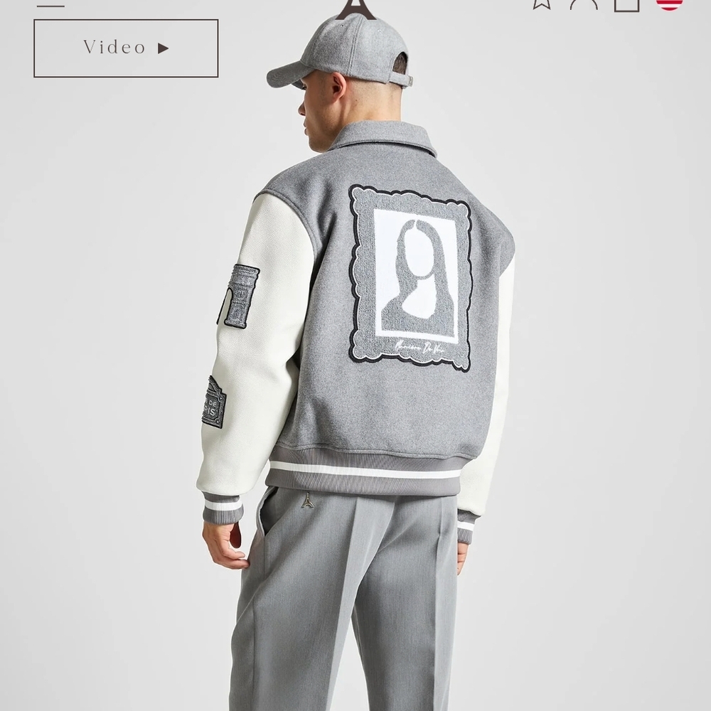 Maniere De Voir Gray and White Varsity Bomber Jacket